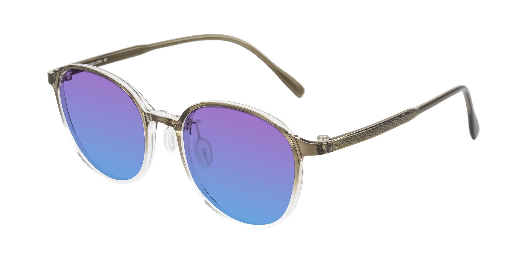 Angle of Vessani in Brown/Clear with Purple / Blue Gradient Lenses