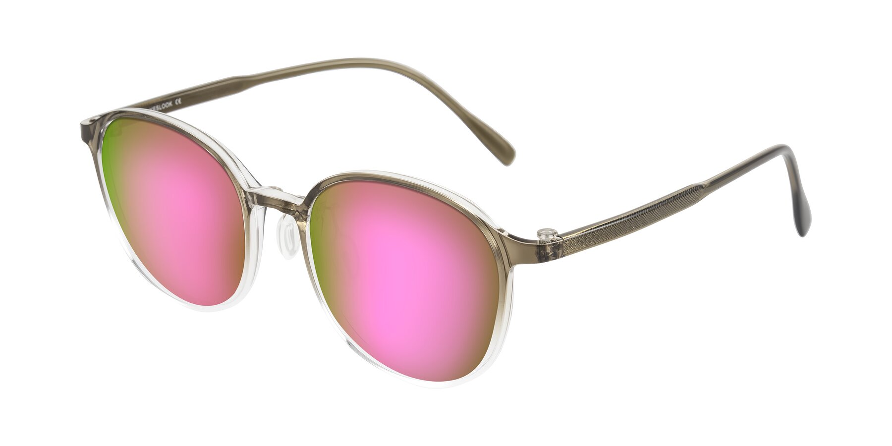 Angle of Vessani in Brown/Clear with Pink Mirrored Lenses