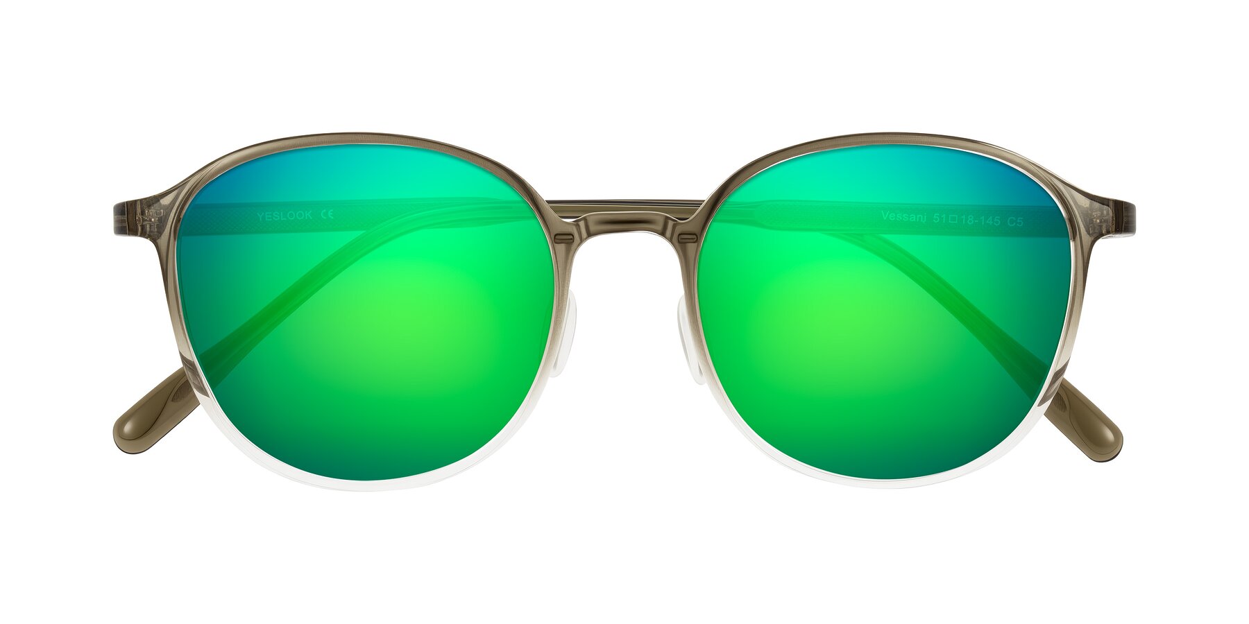Folded Front of Vessani in Brown/Clear with Green Mirrored Lenses