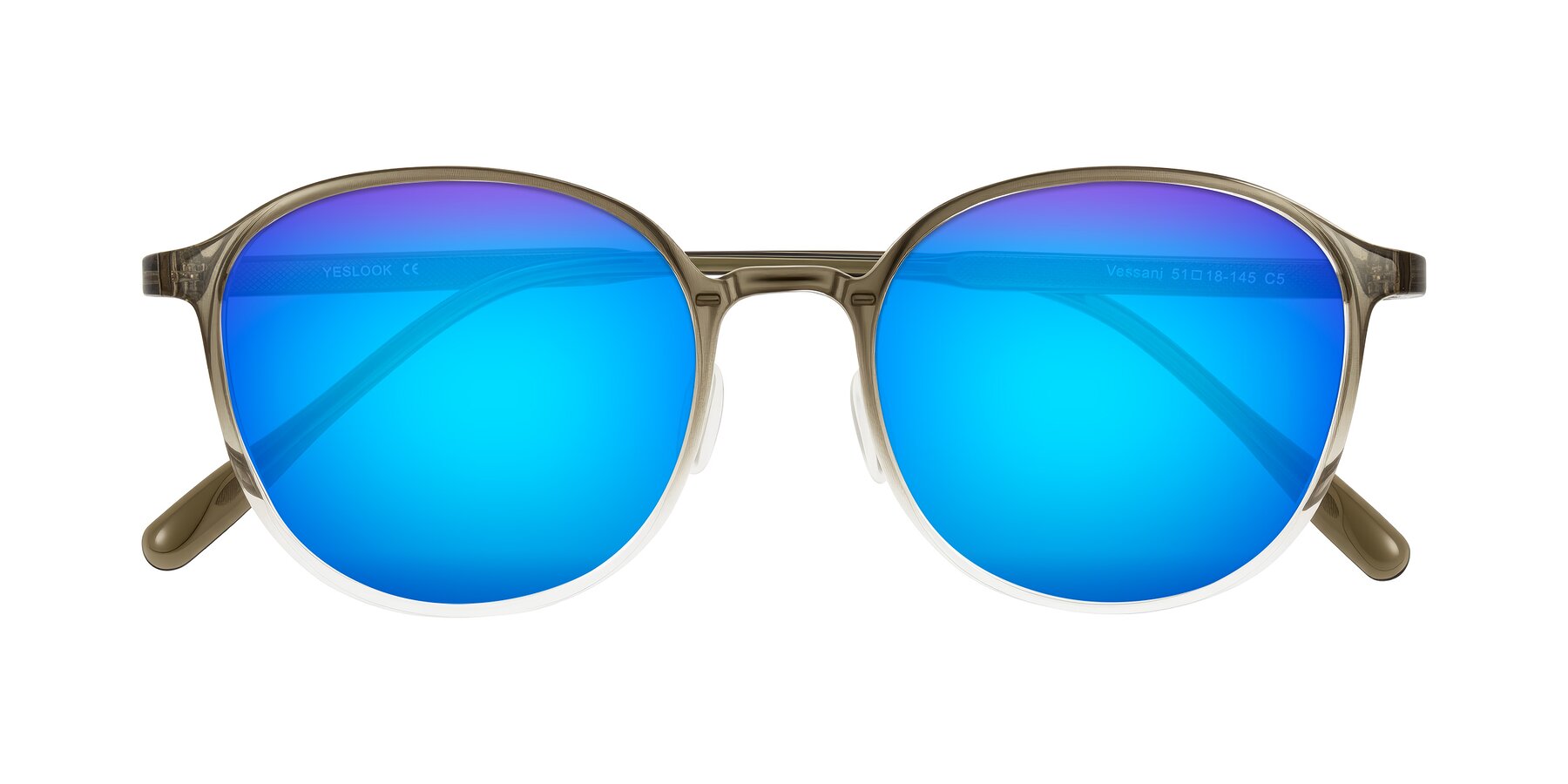 Folded Front of Vessani in Brown/Clear with Blue Mirrored Lenses