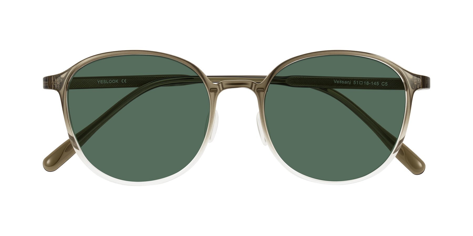 Folded Front of Vessani in Brown/Clear with Green Polarized Lenses