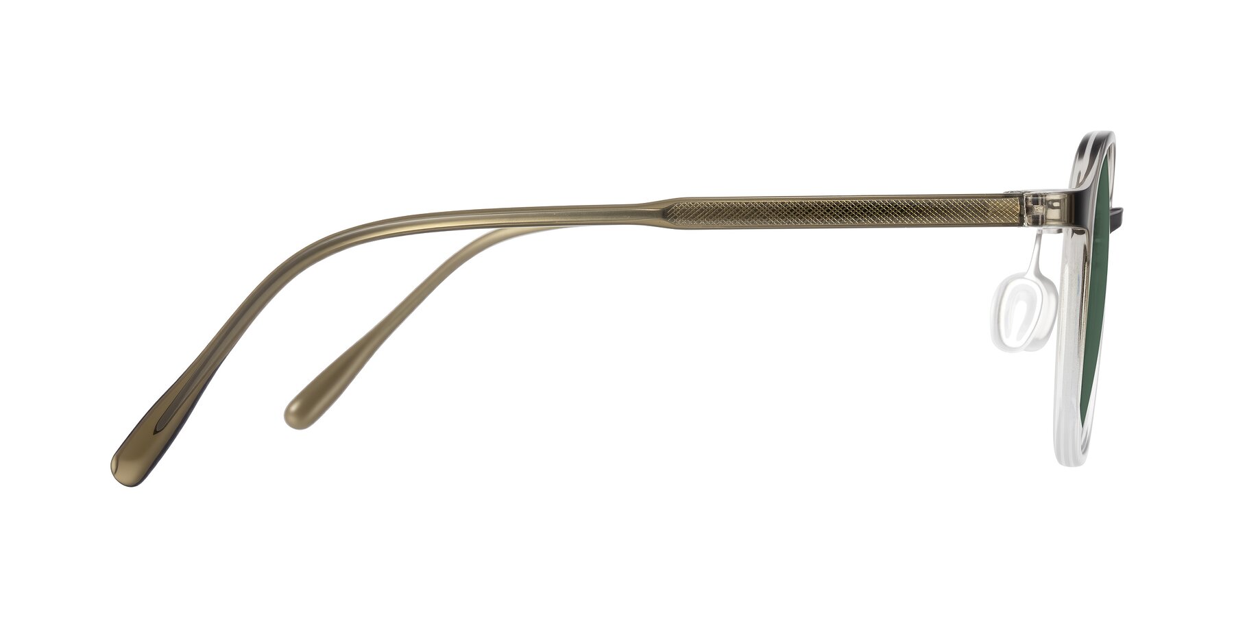 Side of Vessani in Brown/Clear with Green Polarized Lenses