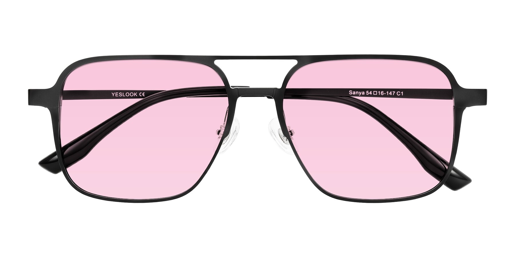 Folded Front of Sanya in Matte Black with Light Pink Tinted Lenses