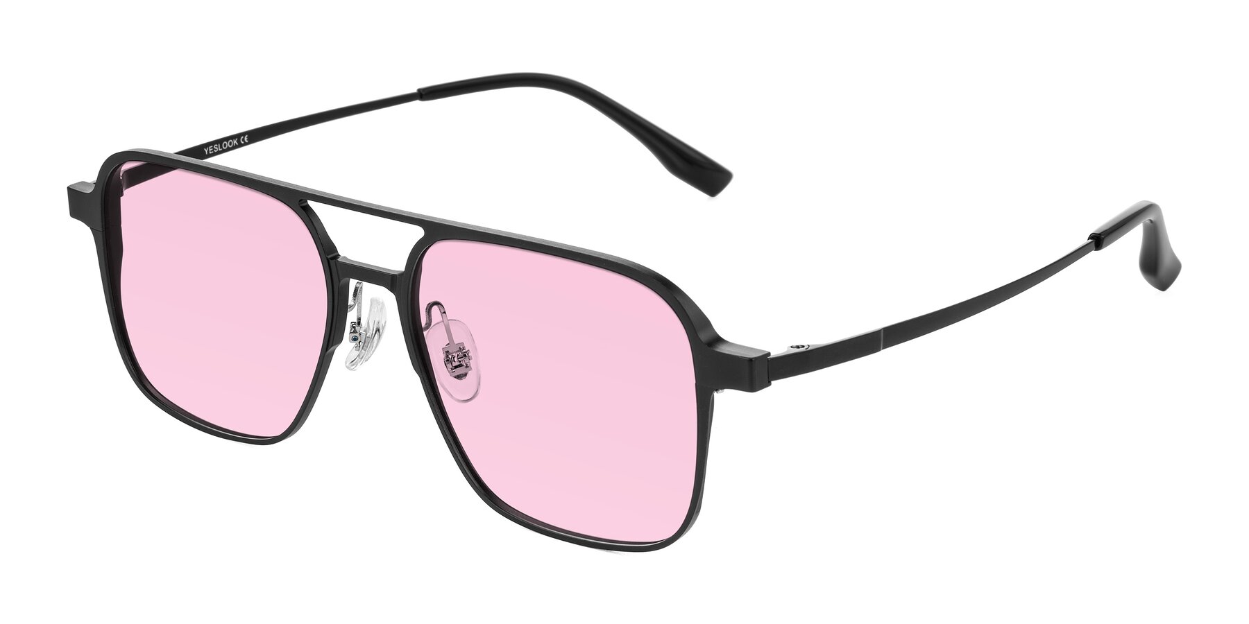 Angle of Sanya in Matte Black with Light Pink Tinted Lenses