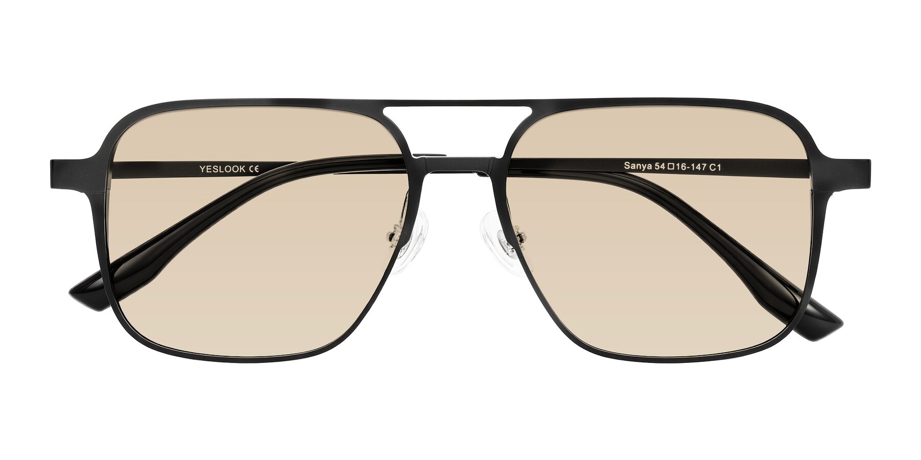 Folded Front of Sanya in Matte Black with Light Brown Tinted Lenses