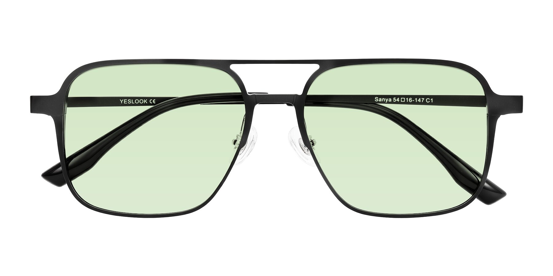 Folded Front of Sanya in Matte Black with Light Green Tinted Lenses