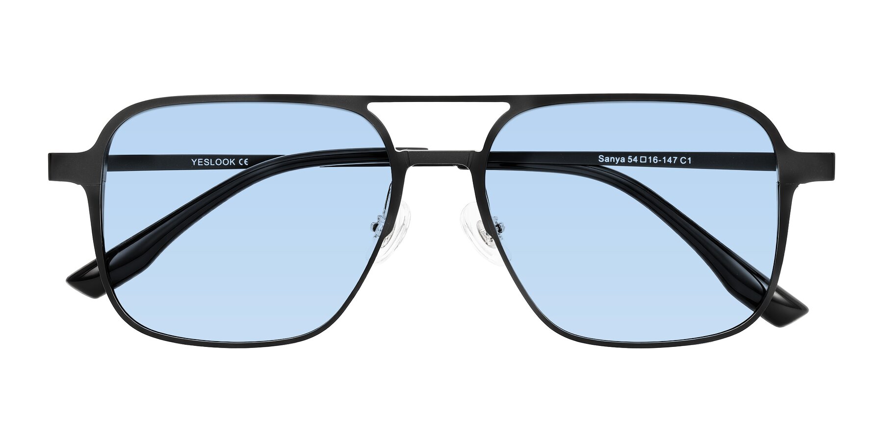 Folded Front of Sanya in Matte Black with Light Blue Tinted Lenses