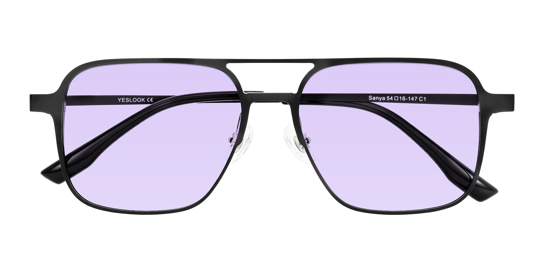Folded Front of Sanya in Matte Black with Light Purple Tinted Lenses