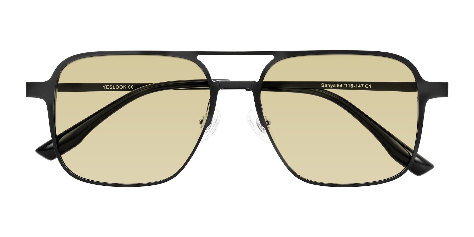 Folded Front of Sanya in Matte Black with Light Champagne Tinted Lenses