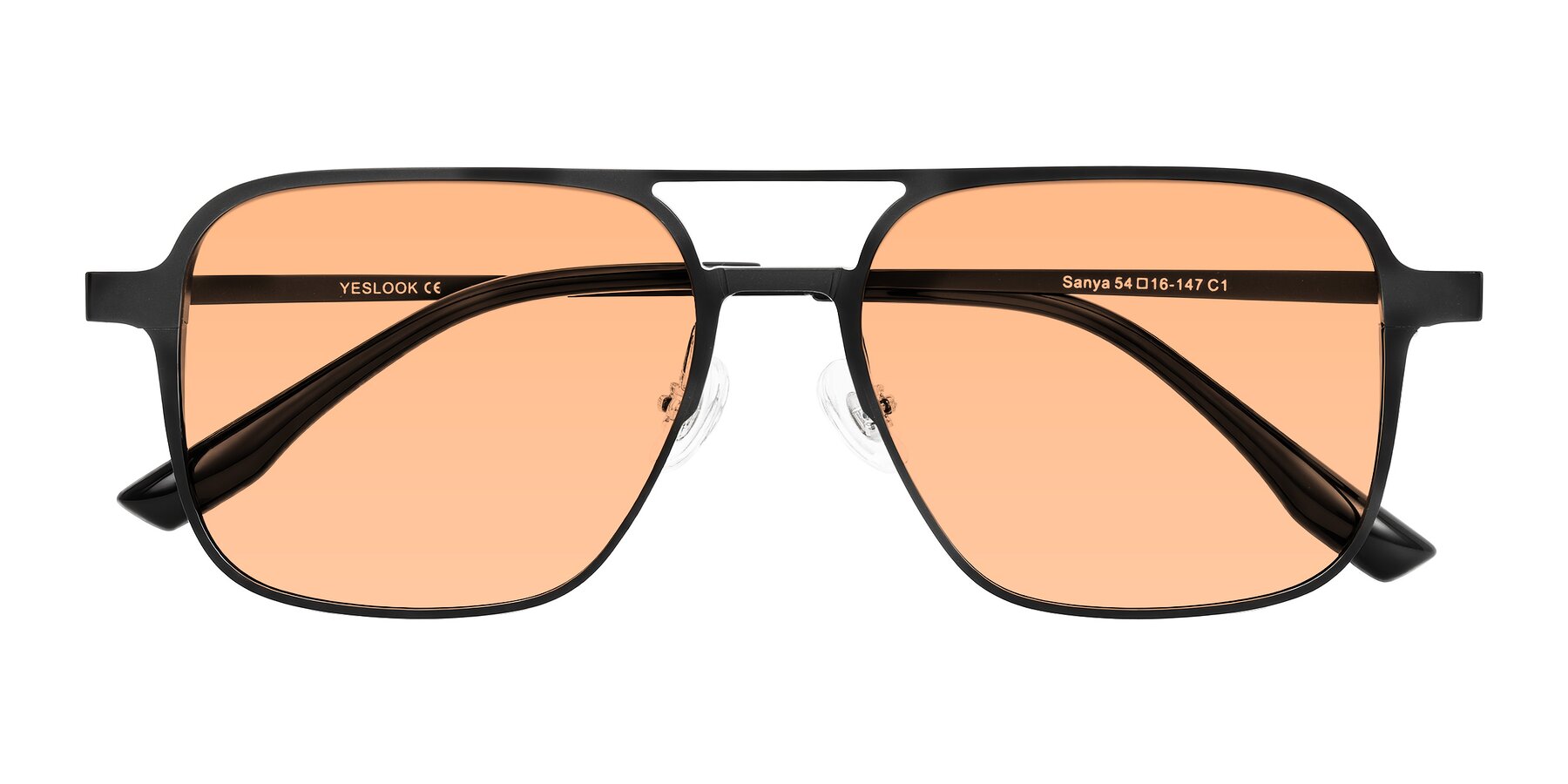 Folded Front of Sanya in Matte Black with Light Orange Tinted Lenses