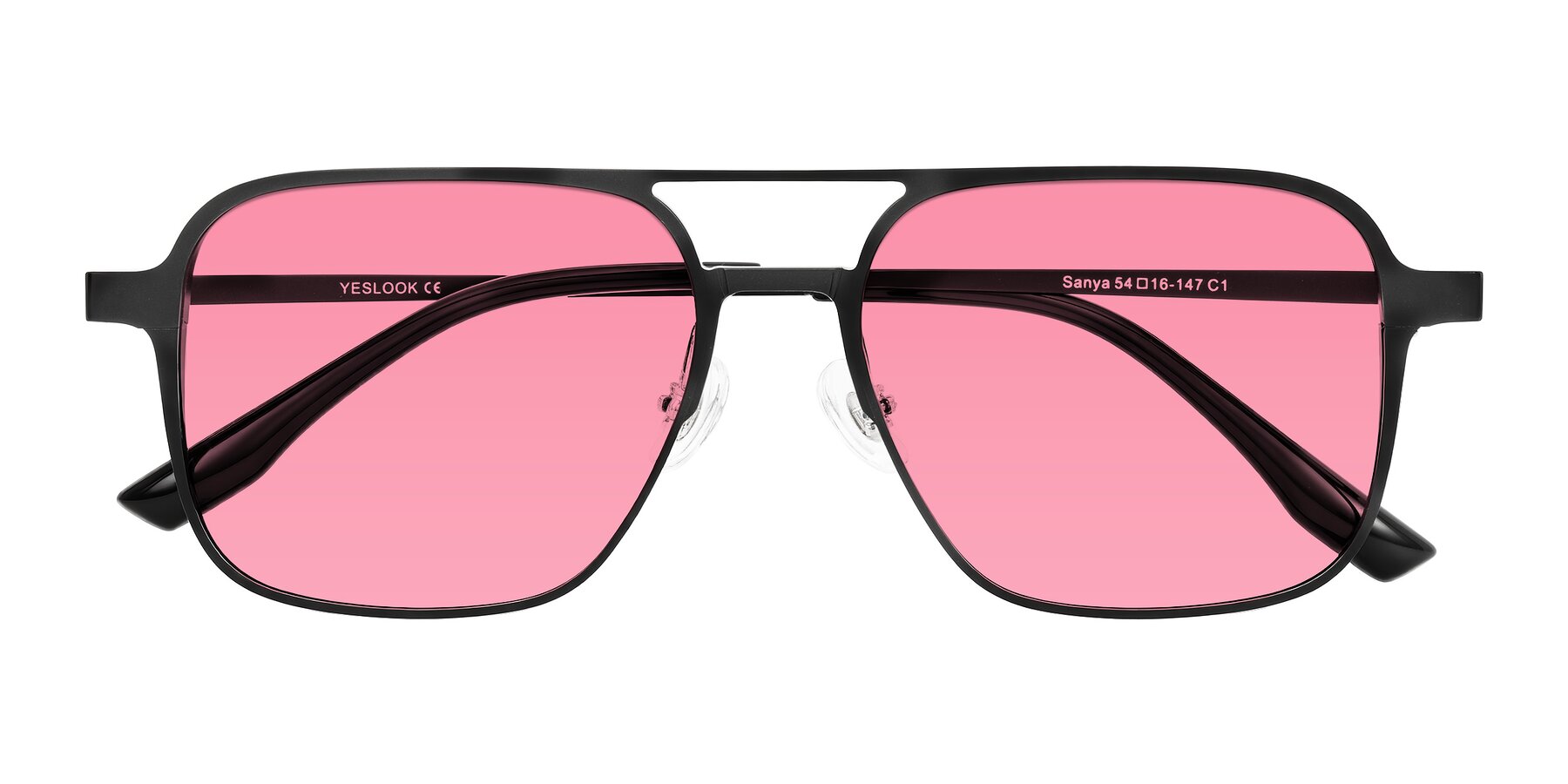 Folded Front of Sanya in Matte Black with Pink Tinted Lenses