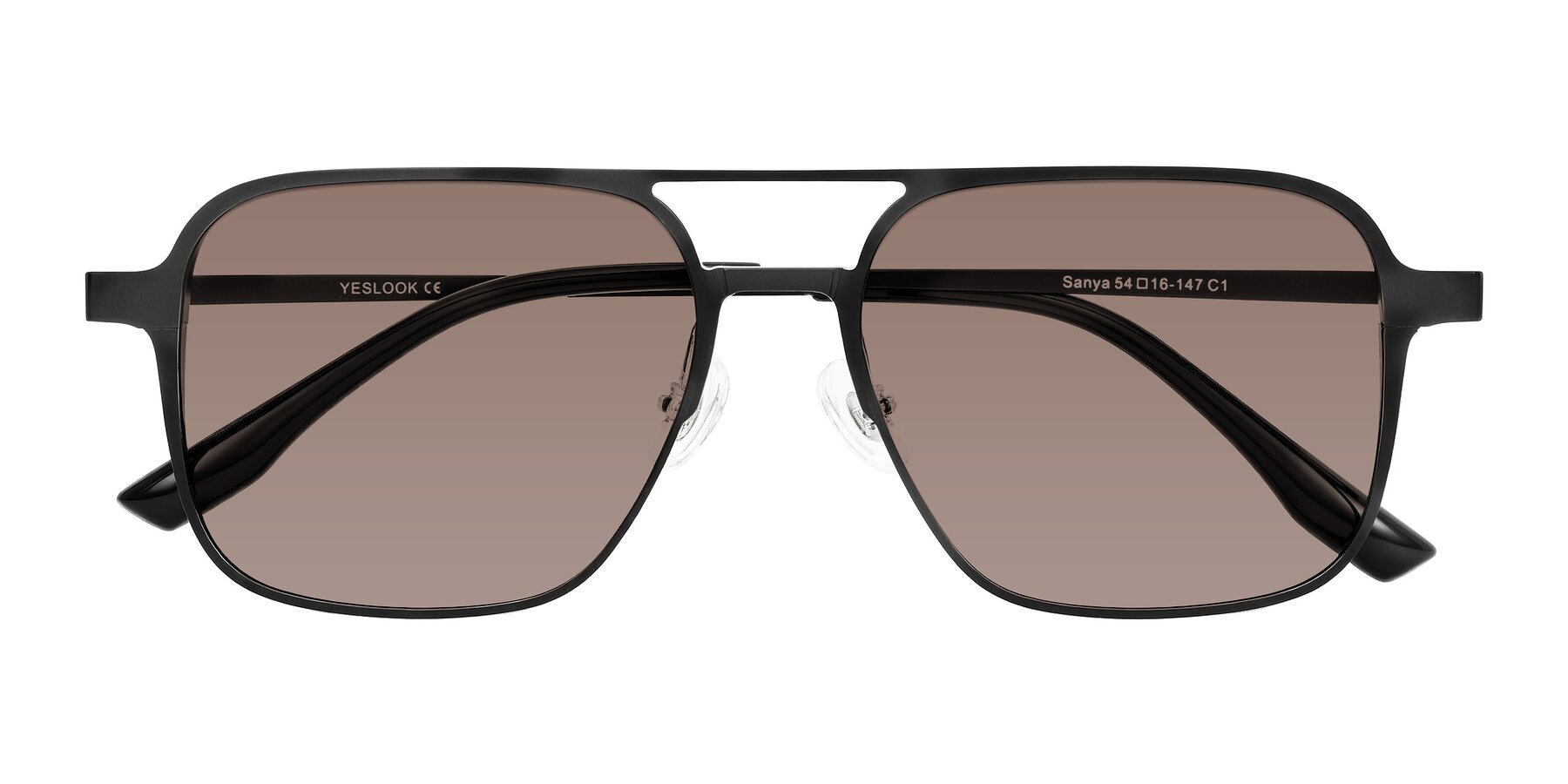 Folded Front of Sanya in Matte Black with Medium Brown Tinted Lenses