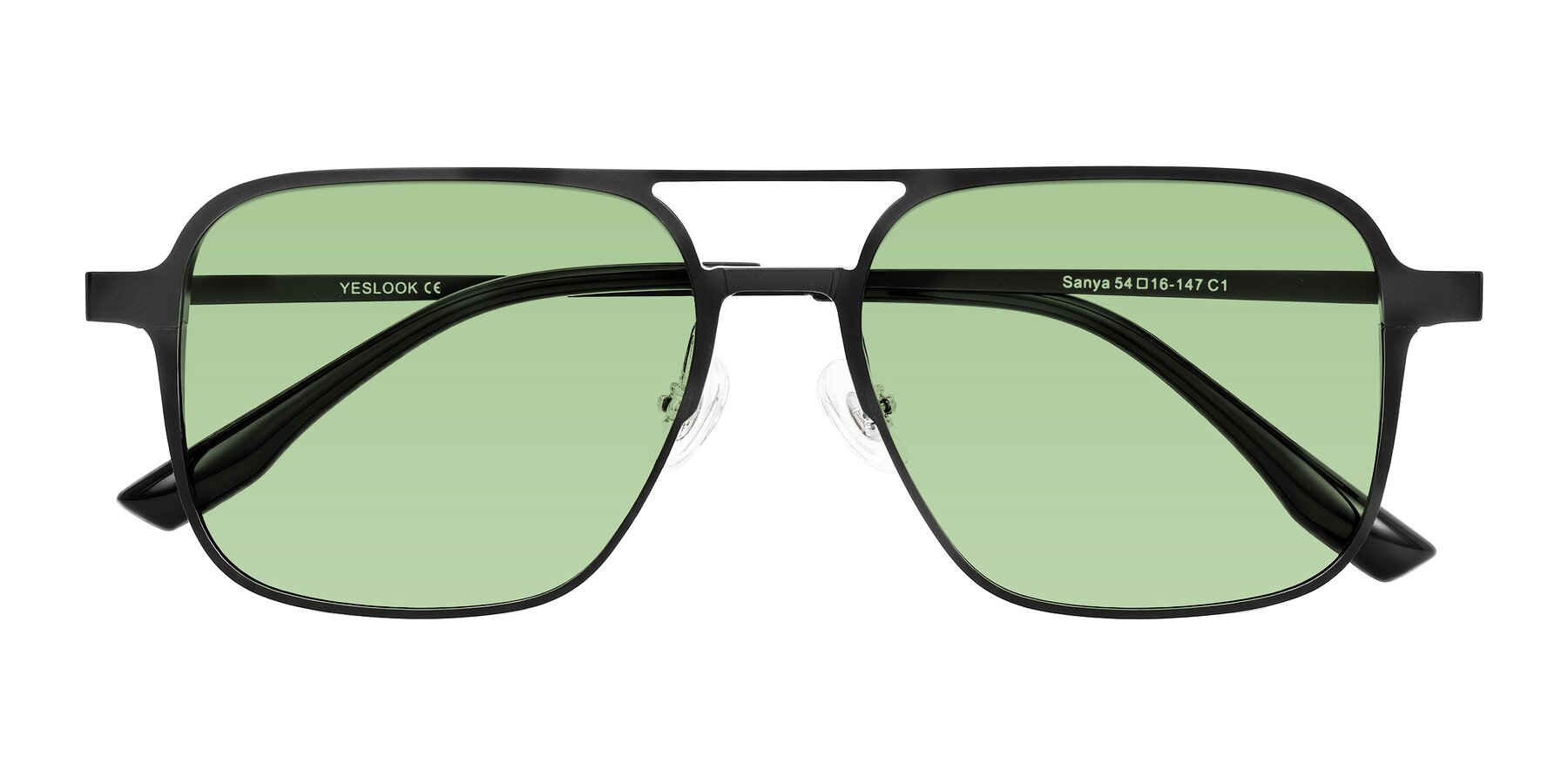 Folded Front of Sanya in Matte Black with Medium Green Tinted Lenses
