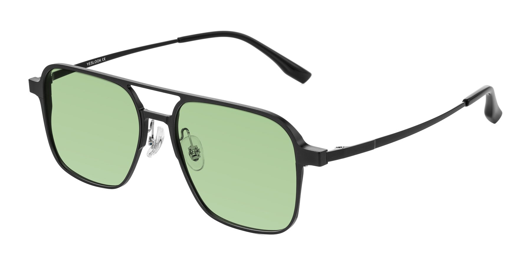 Angle of Sanya in Matte Black with Medium Green Tinted Lenses