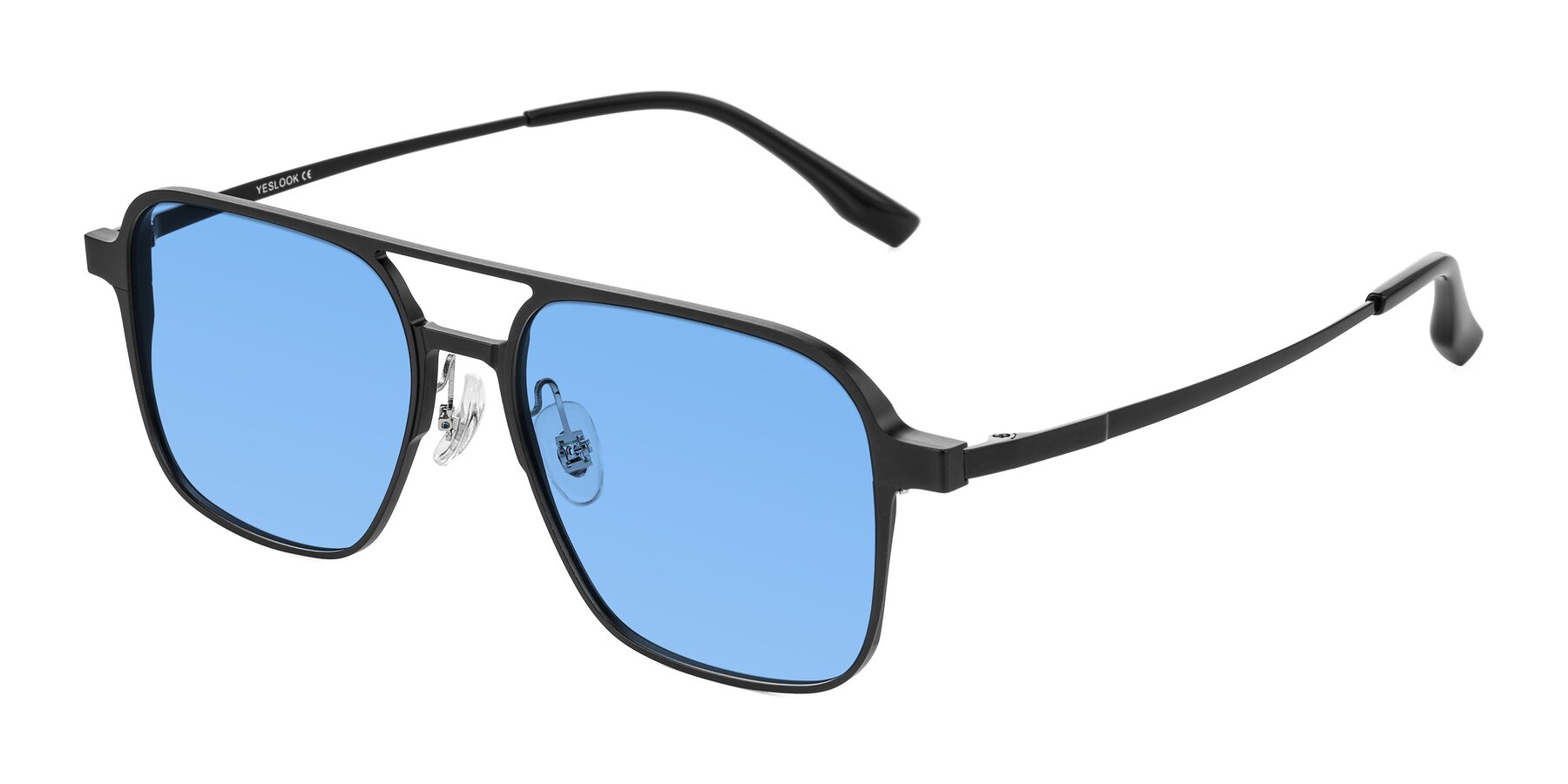 Angle of Sanya in Matte Black with Medium Blue Tinted Lenses