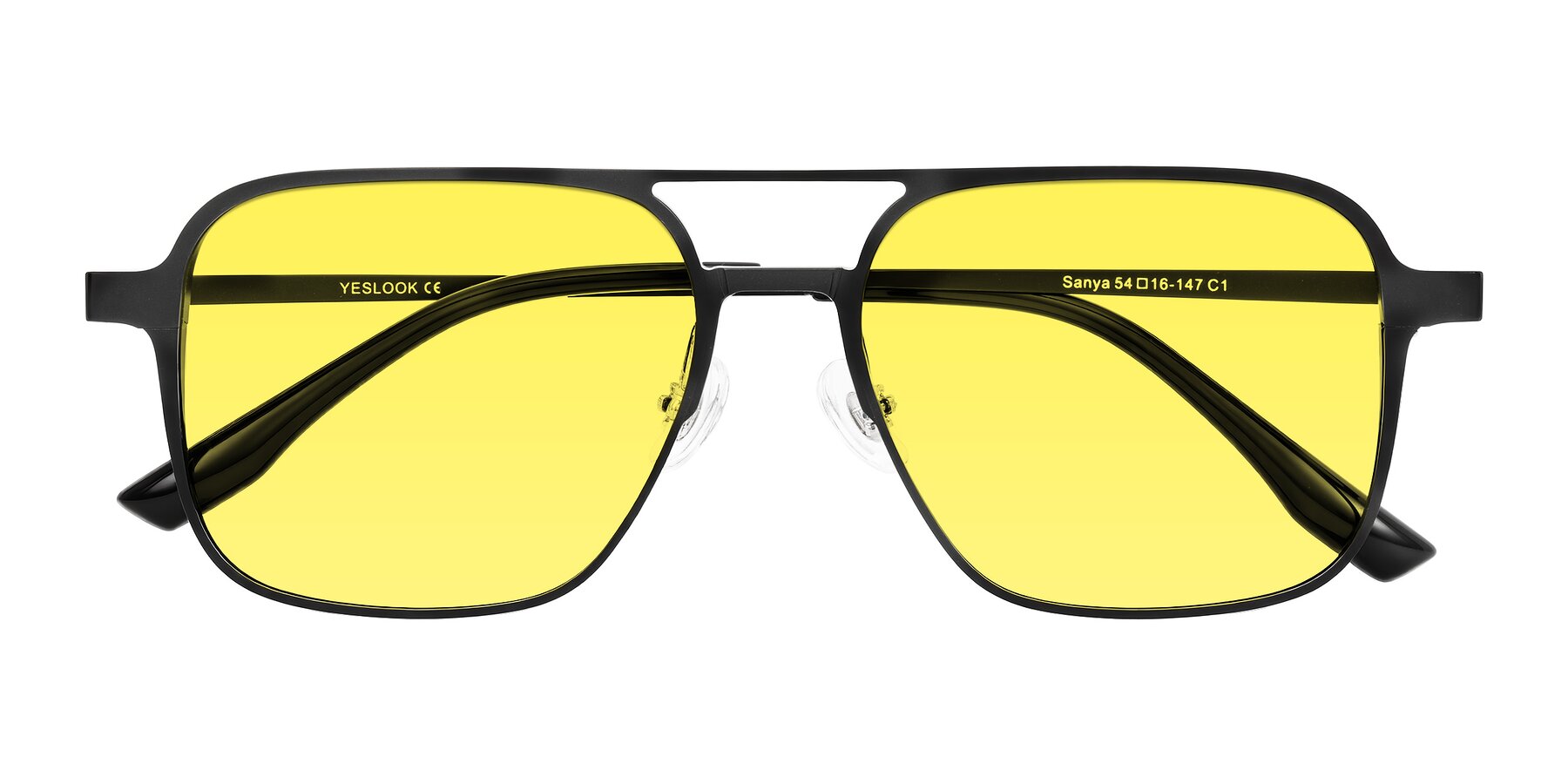 Folded Front of Sanya in Matte Black with Medium Yellow Tinted Lenses