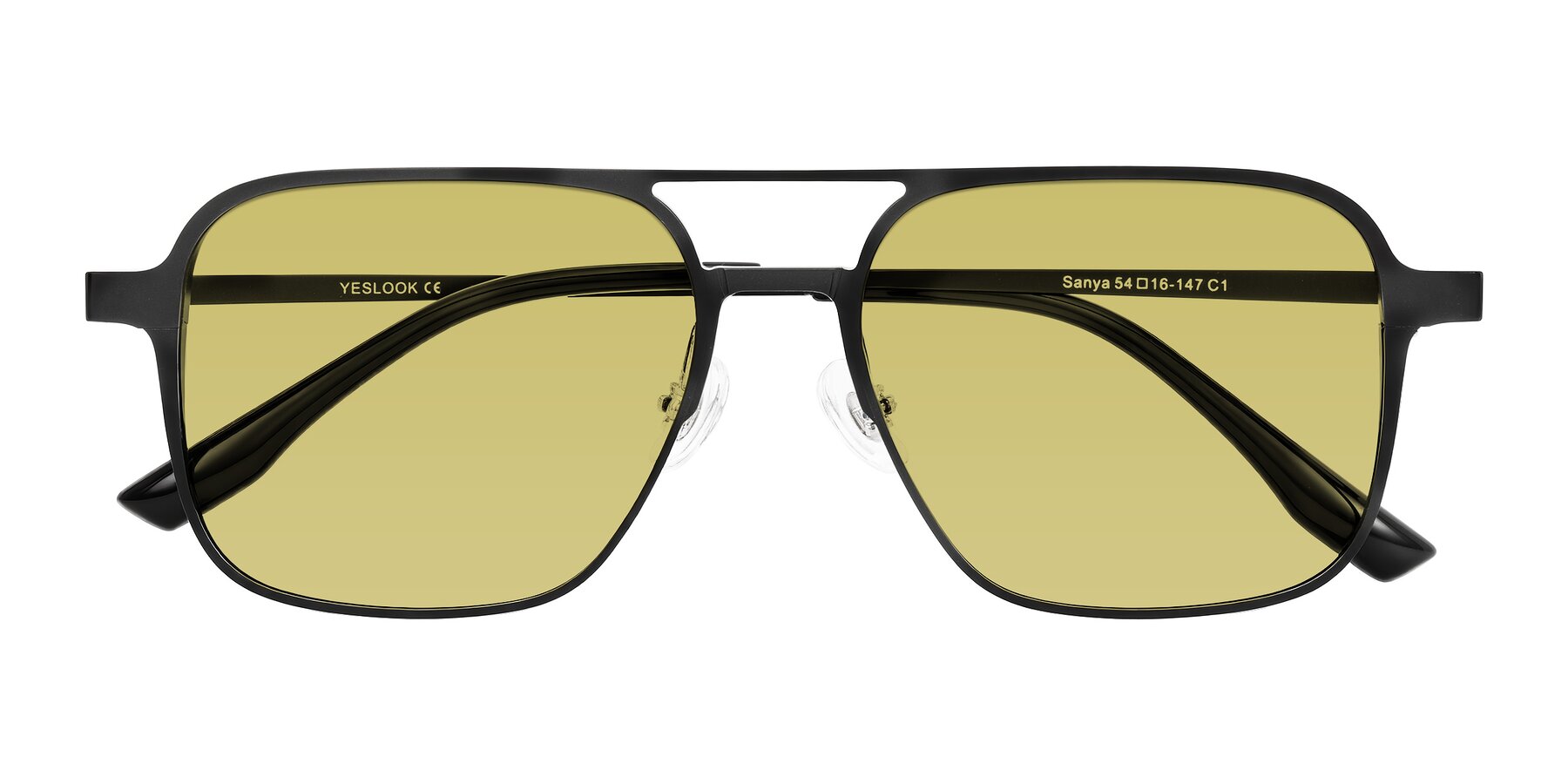 Folded Front of Sanya in Matte Black with Medium Champagne Tinted Lenses