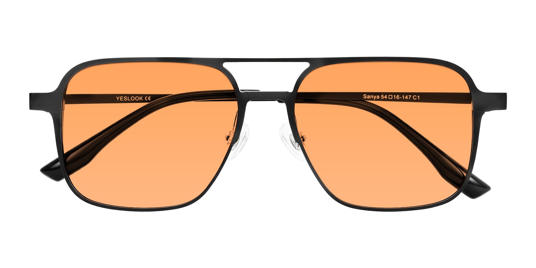 Folded Front of Sanya in Matte Black with Medium Orange Tinted Lenses
