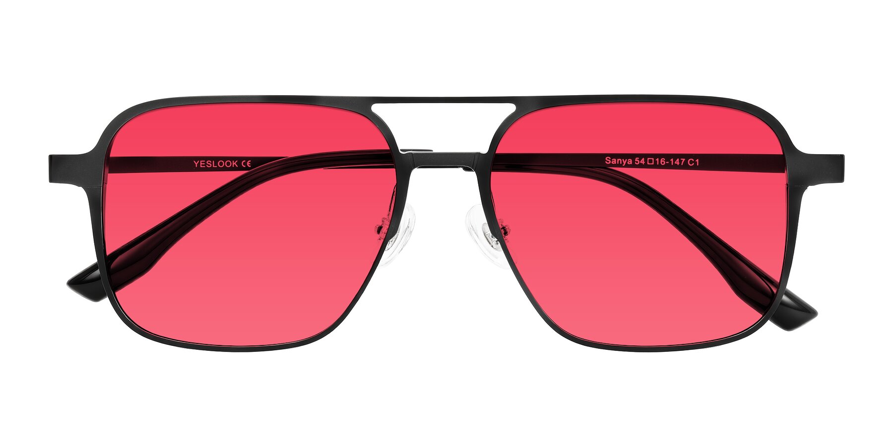 Folded Front of Sanya in Matte Black with Red Tinted Lenses