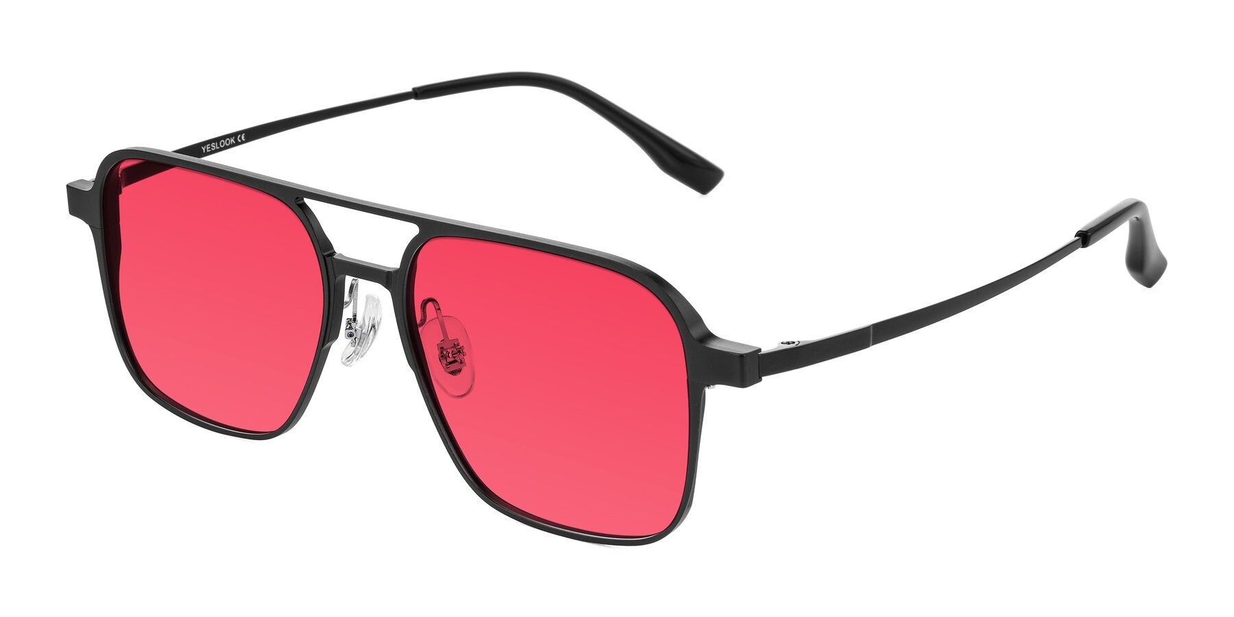 Angle of Sanya in Matte Black with Red Tinted Lenses