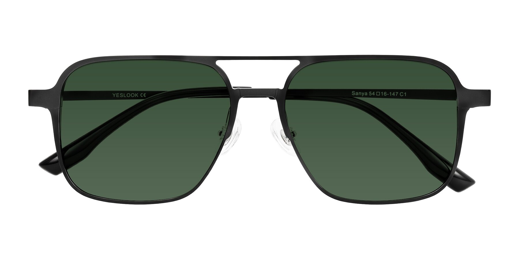 Folded Front of Sanya in Matte Black with Green Tinted Lenses