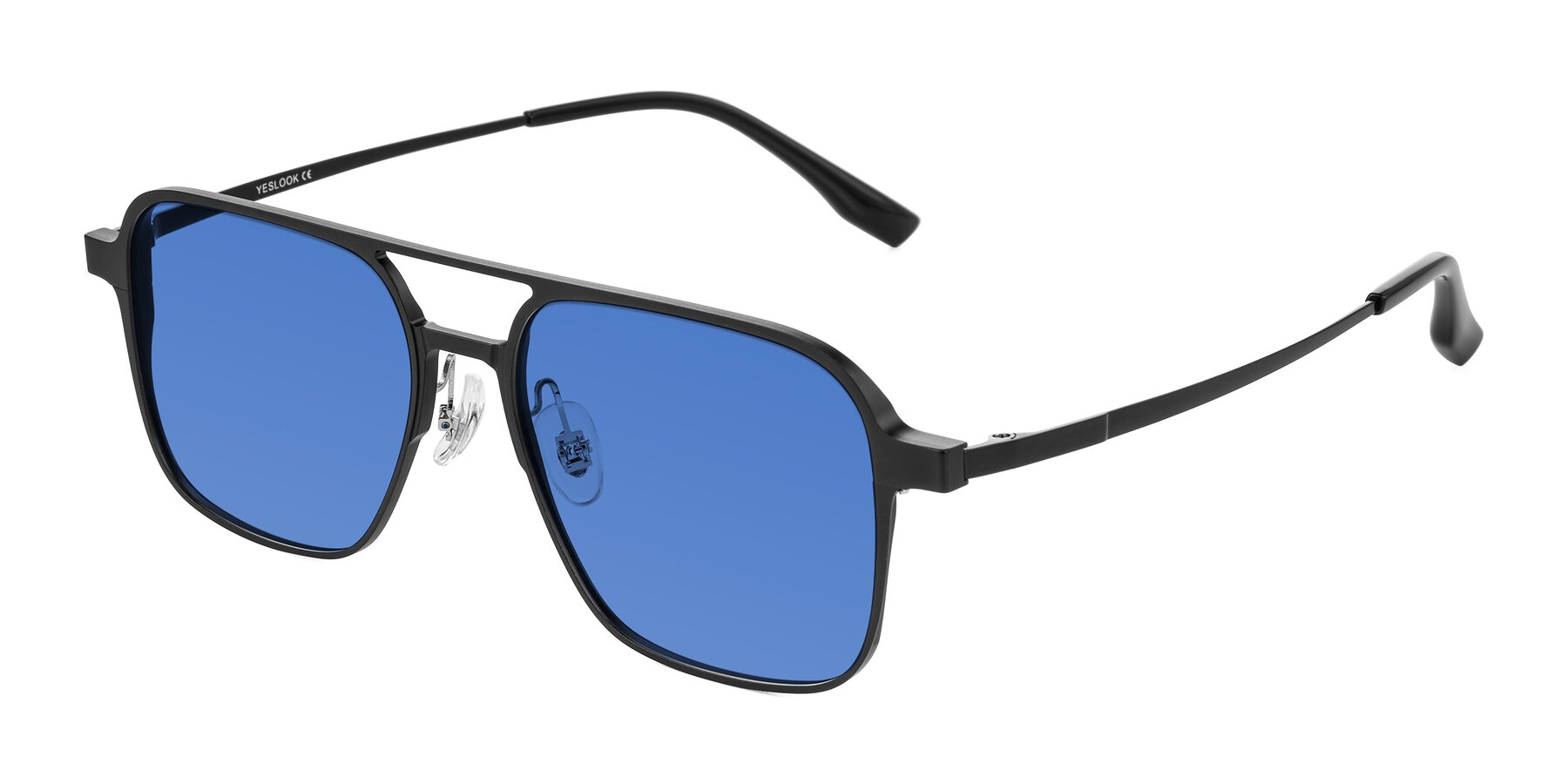 Angle of Sanya in Matte Black with Blue Tinted Lenses