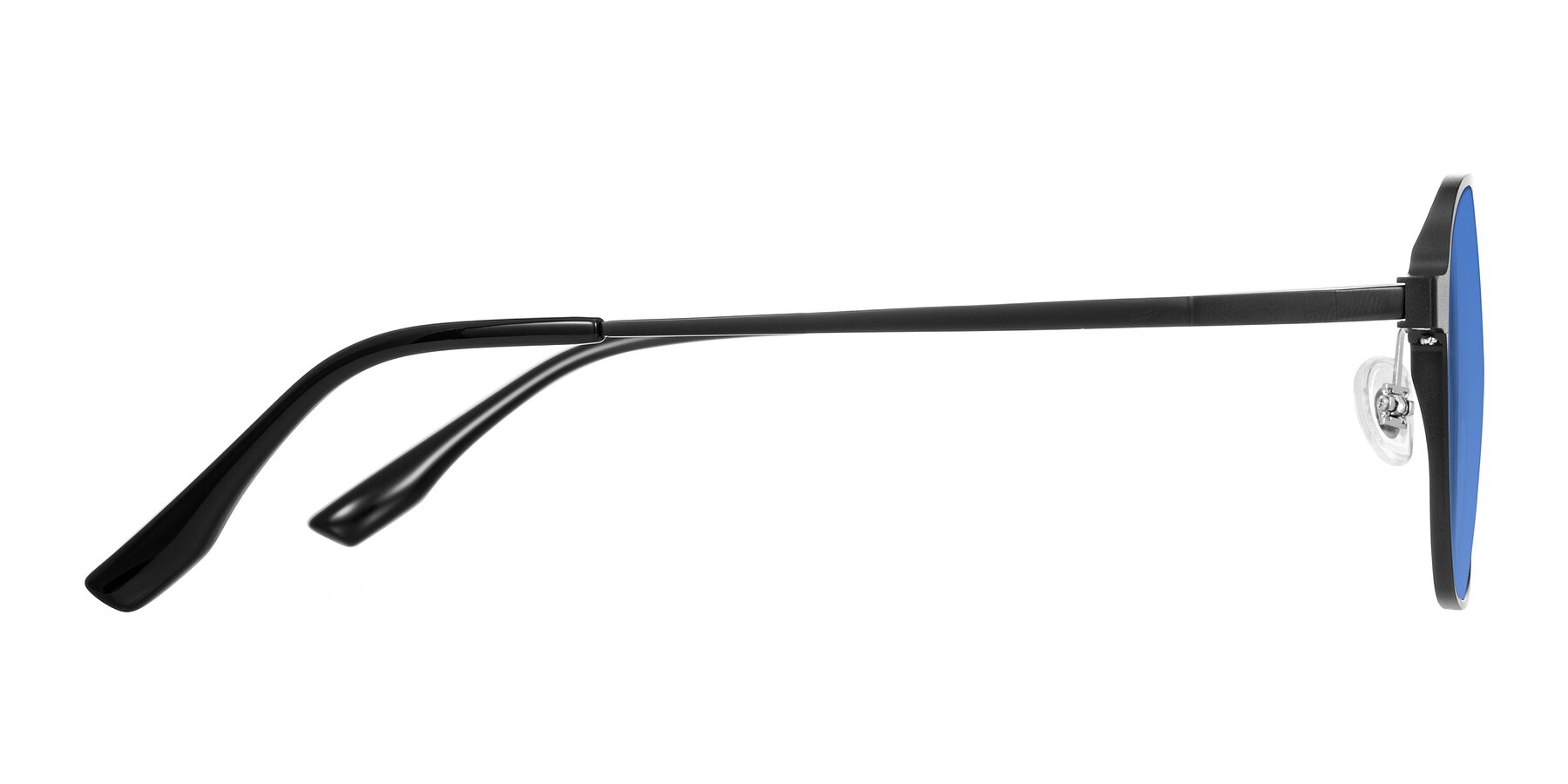 Side of Sanya in Matte Black with Blue Tinted Lenses