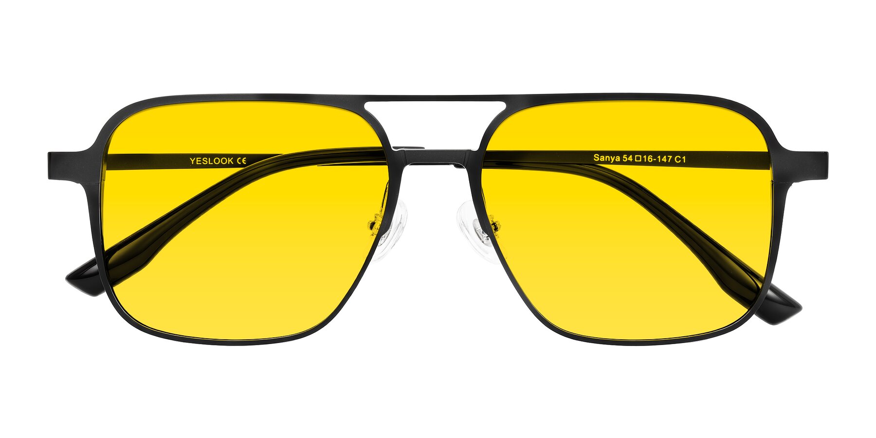 Folded Front of Sanya in Matte Black with Yellow Tinted Lenses