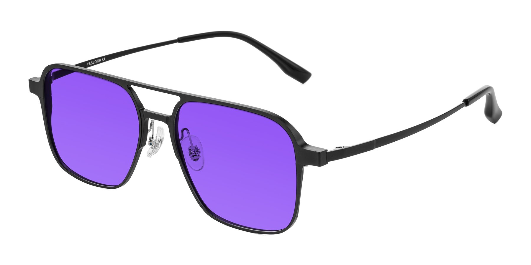 Angle of Sanya in Matte Black with Purple Tinted Lenses