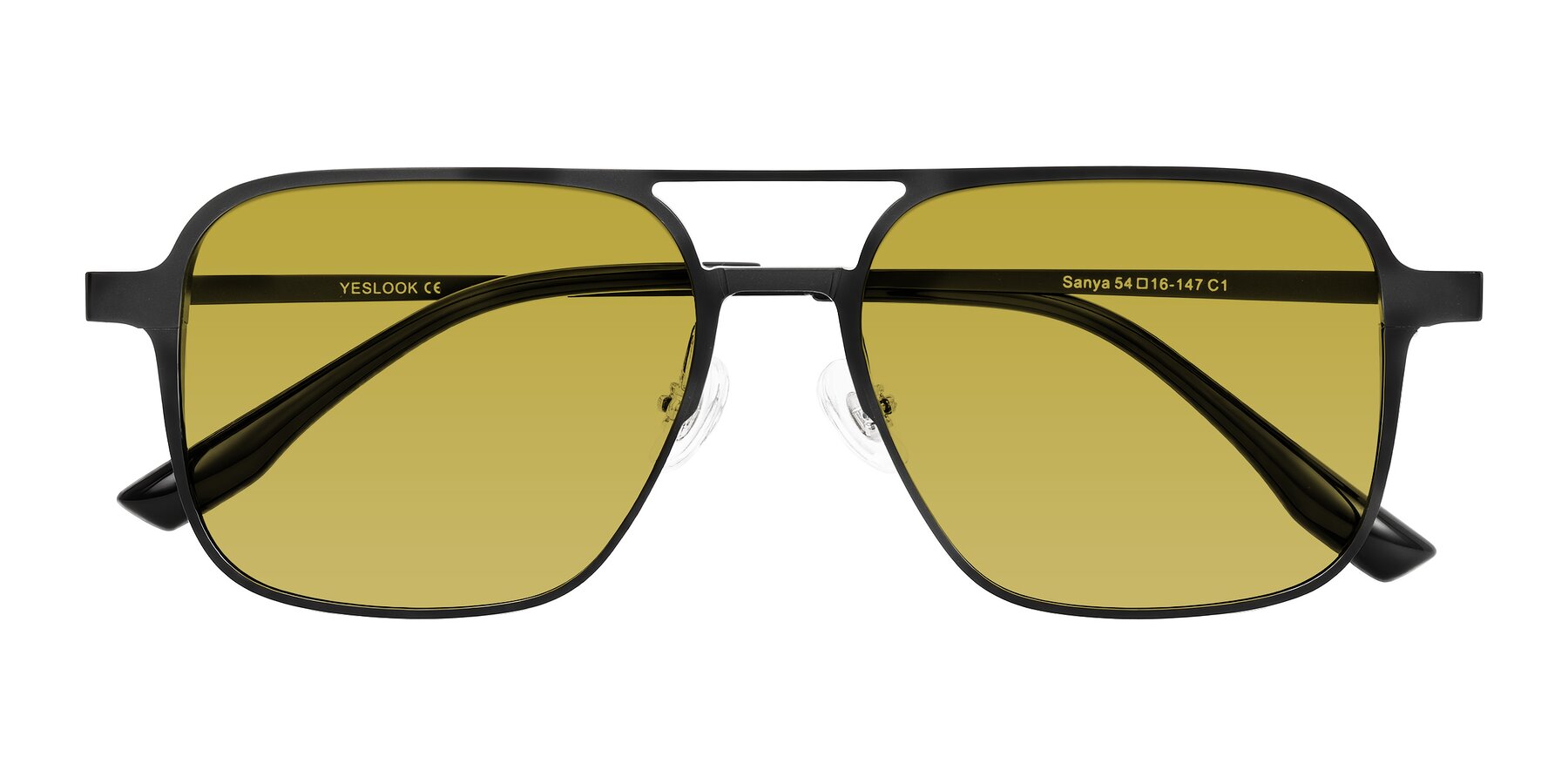 Folded Front of Sanya in Matte Black with Champagne Tinted Lenses