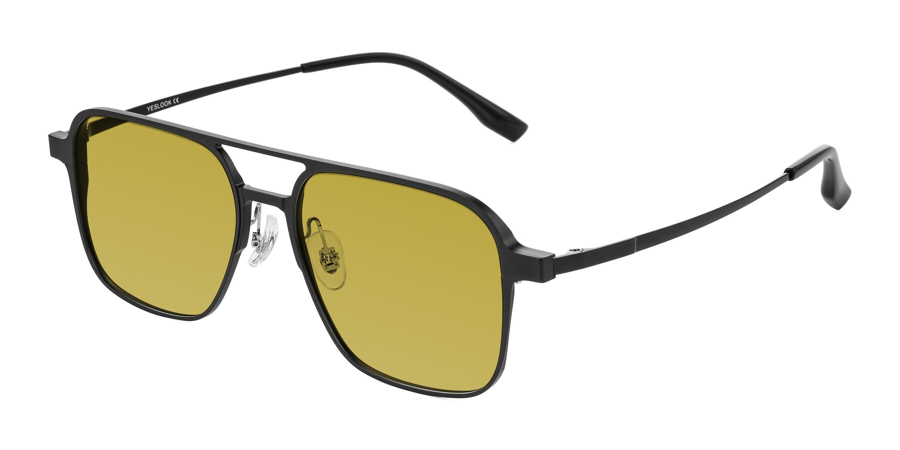 Angle of Sanya in Matte Black with Champagne Tinted Lenses