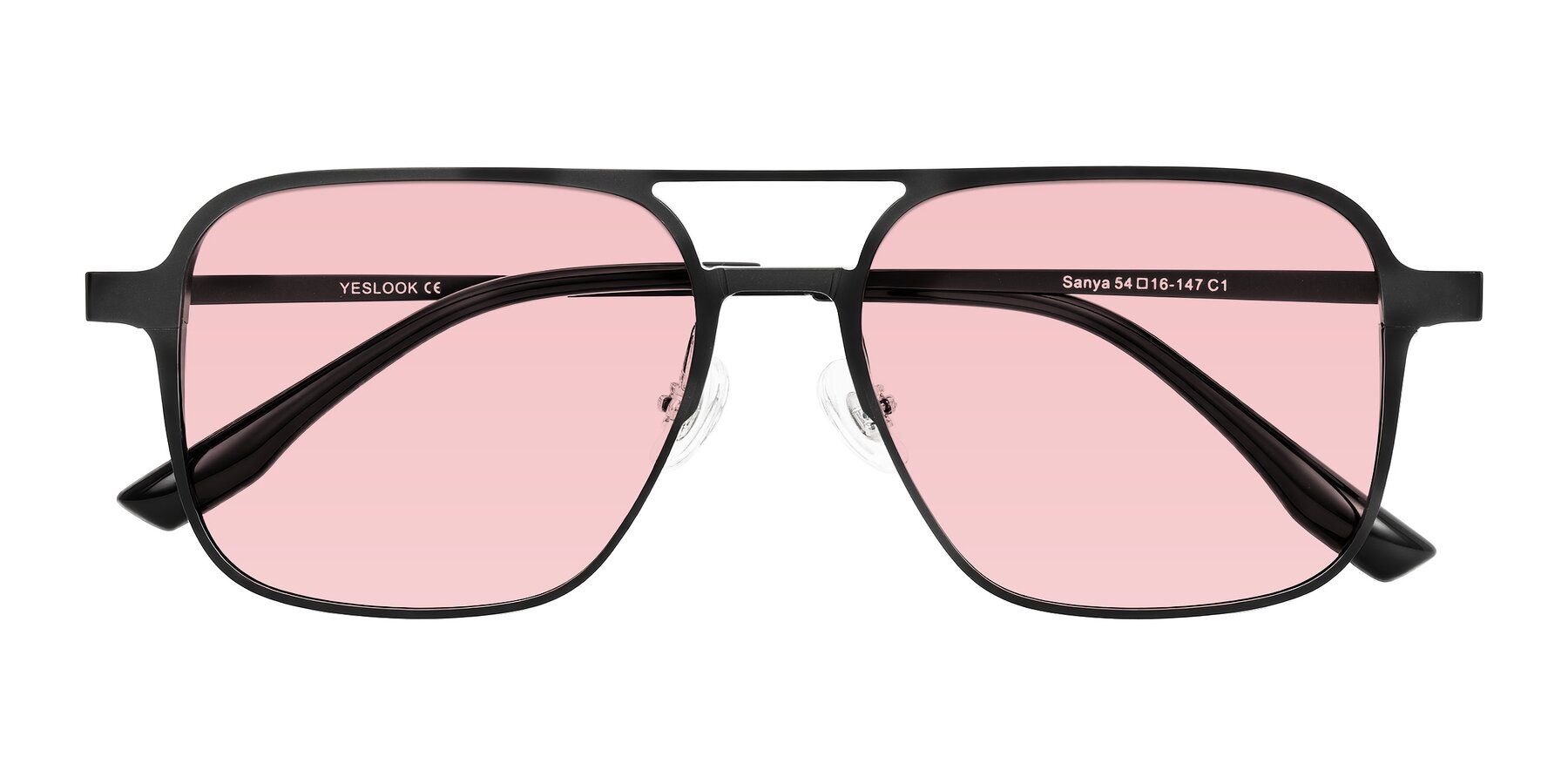 Folded Front of Sanya in Matte Black with Light Garnet Tinted Lenses