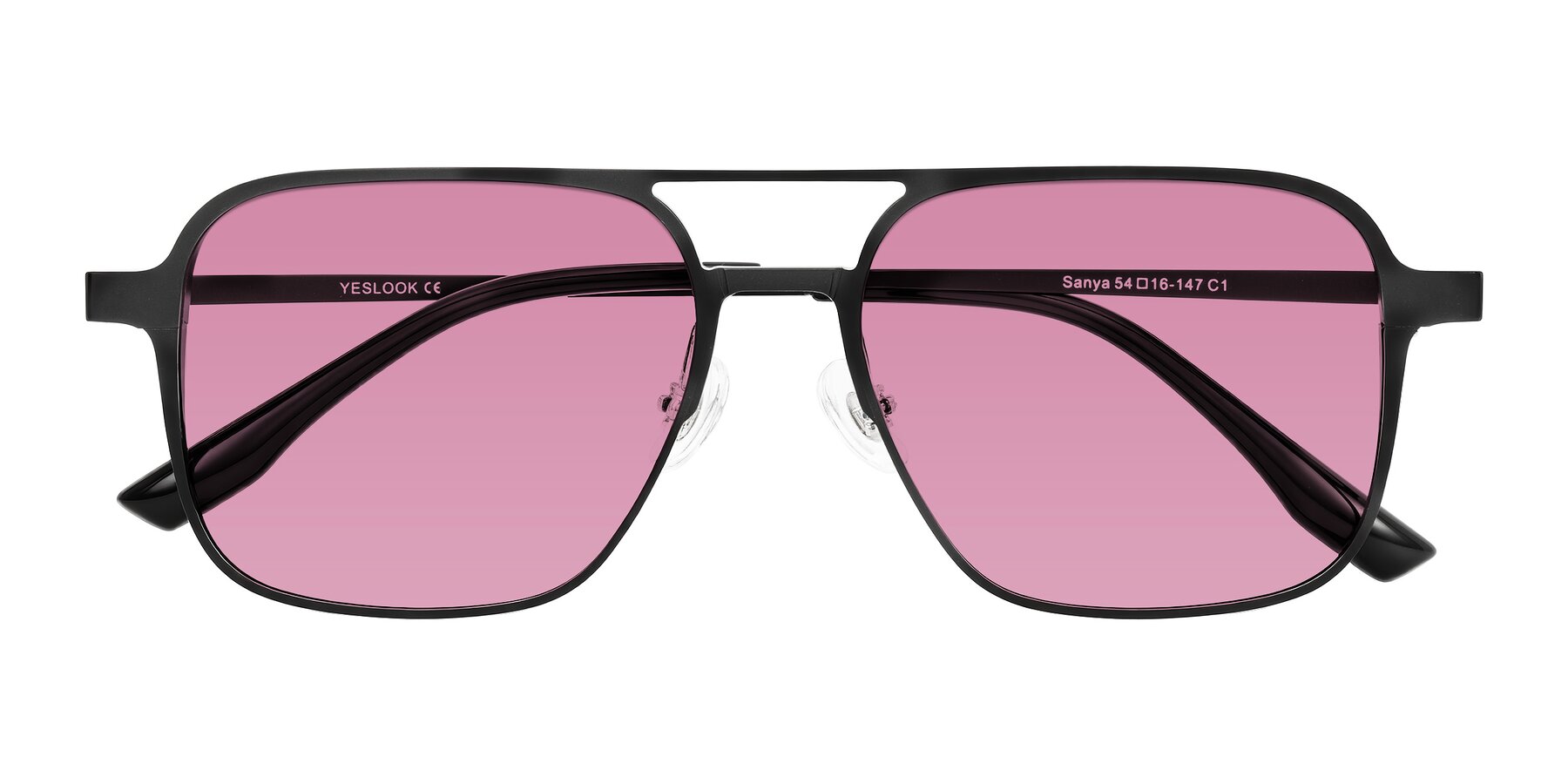 Folded Front of Sanya in Matte Black with Medium Wine Tinted Lenses