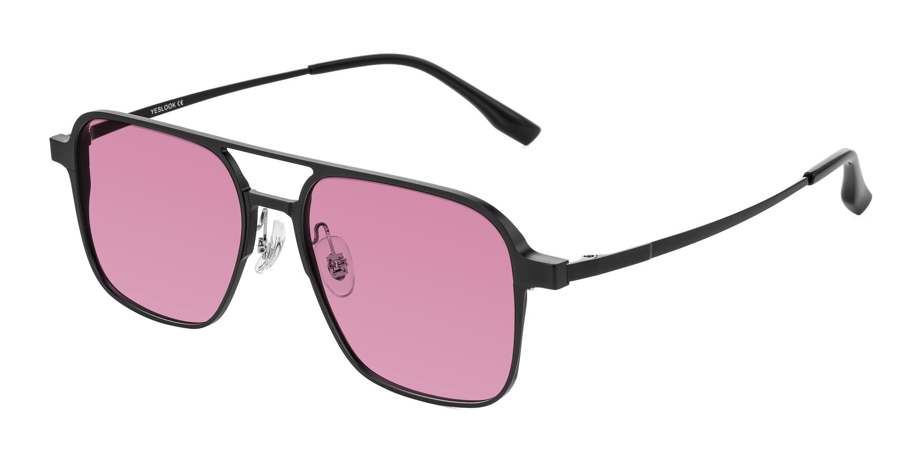 Angle of Sanya in Matte Black with Medium Wine Tinted Lenses
