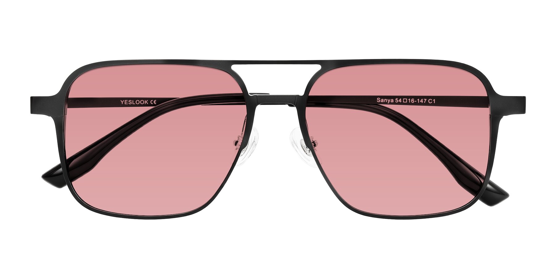 Folded Front of Sanya in Matte Black with Medium Garnet Tinted Lenses