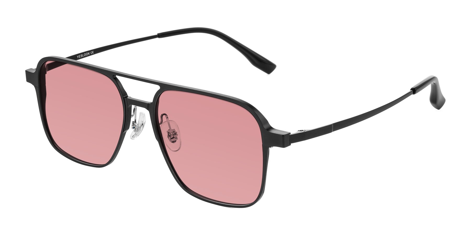 Angle of Sanya in Matte Black with Medium Garnet Tinted Lenses