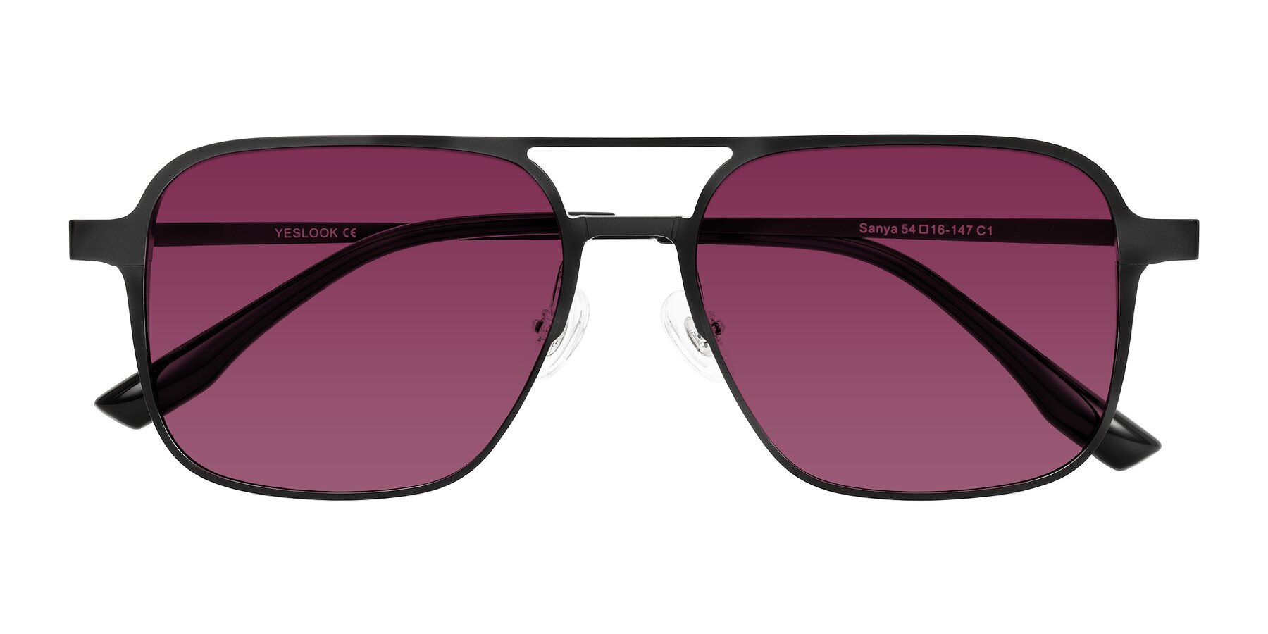Folded Front of Sanya in Matte Black with Wine Tinted Lenses