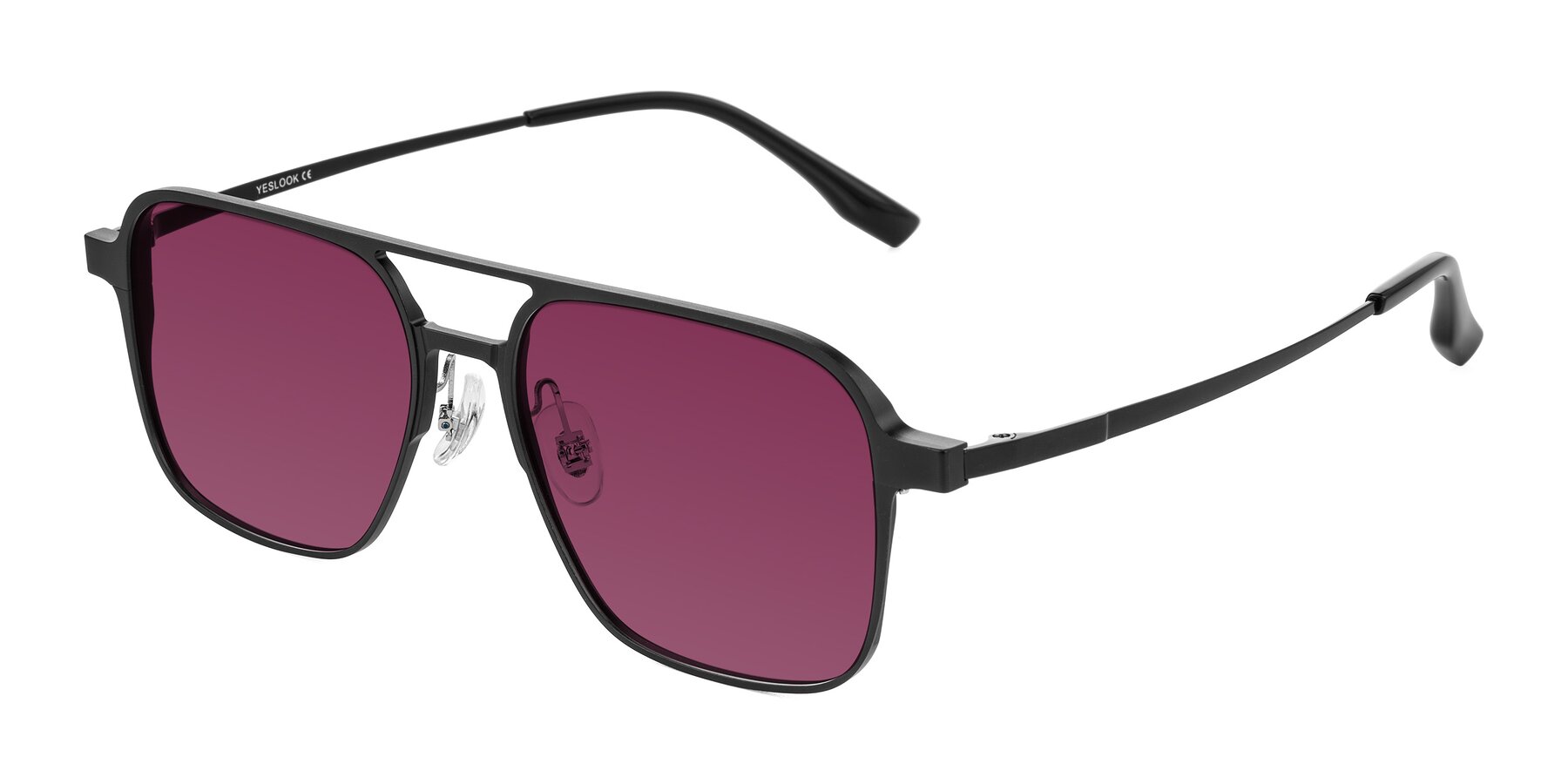 Angle of Sanya in Matte Black with Wine Tinted Lenses