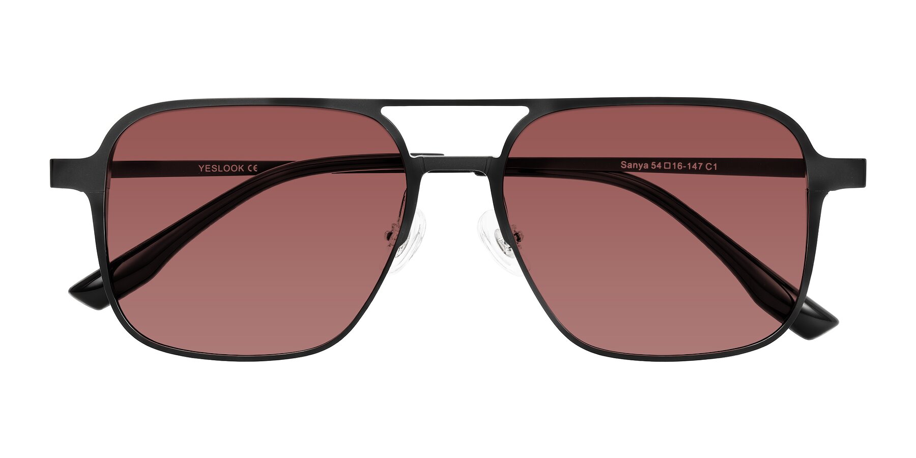 Folded Front of Sanya in Matte Black with Garnet Tinted Lenses