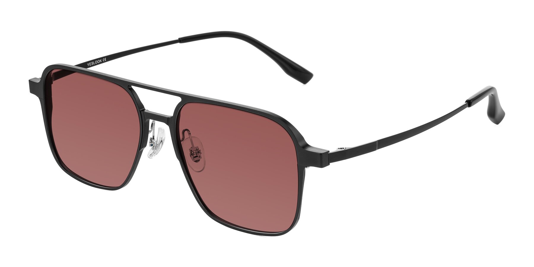 Angle of Sanya in Matte Black with Garnet Tinted Lenses