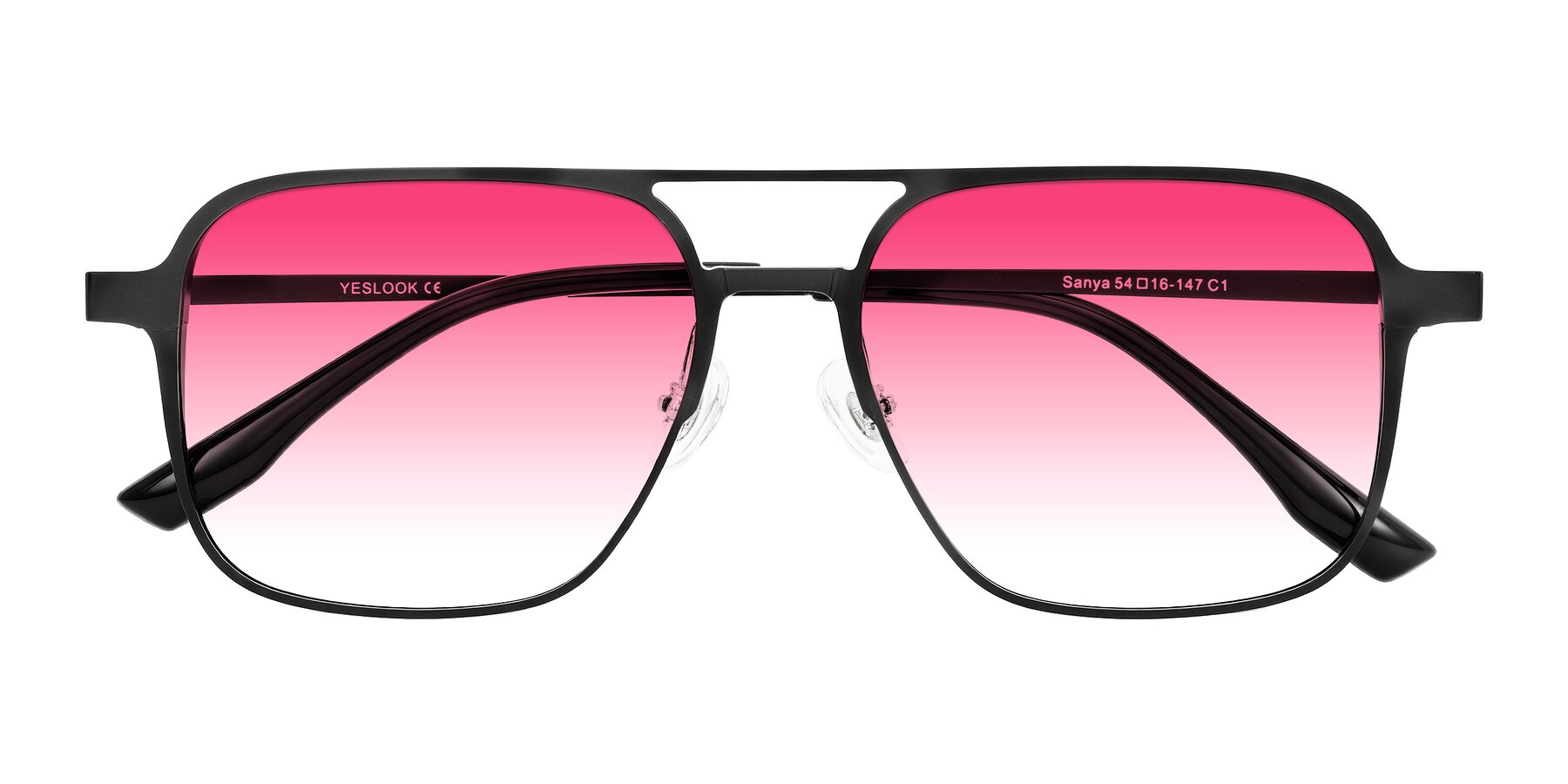 Folded Front of Sanya in Matte Black with Pink Gradient Lenses