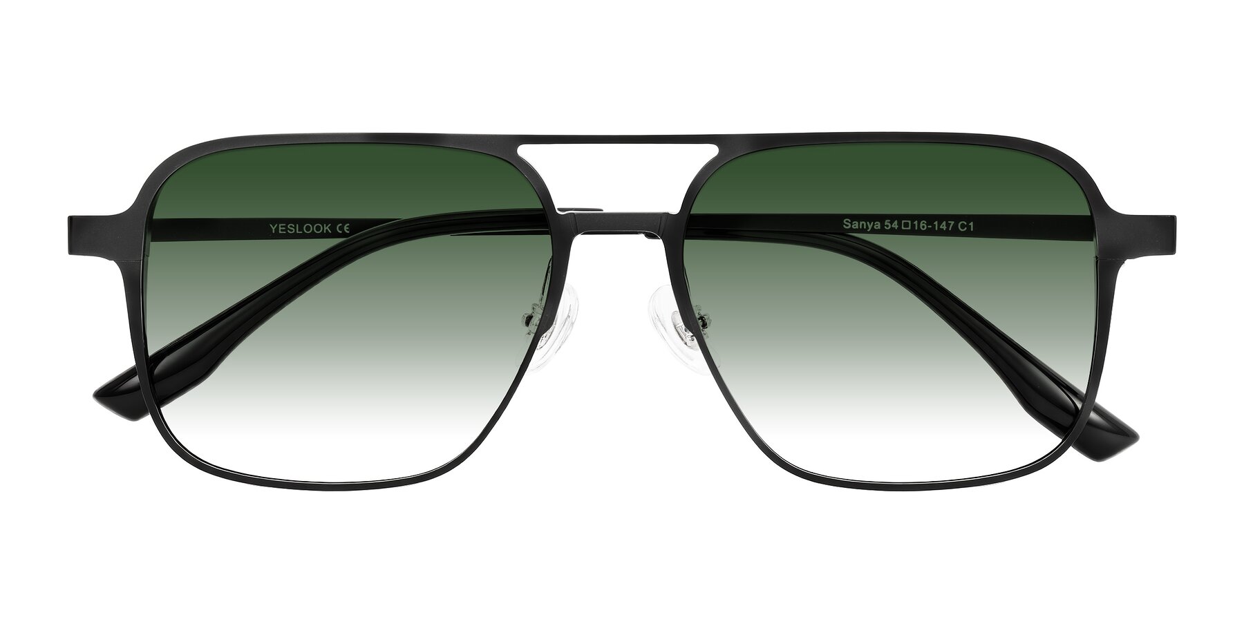 Folded Front of Sanya in Matte Black with Green Gradient Lenses