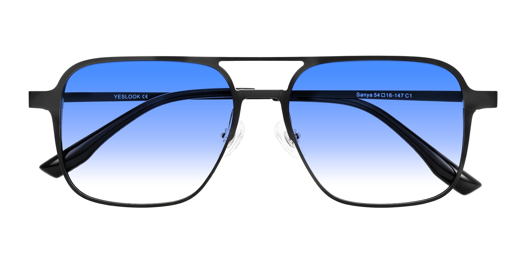 Folded Front of Sanya in Matte Black with Blue Gradient Lenses