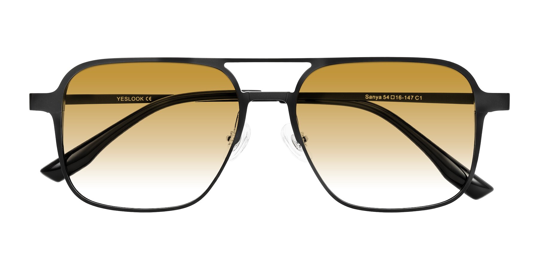 Folded Front of Sanya in Matte Black with Champagne Gradient Lenses