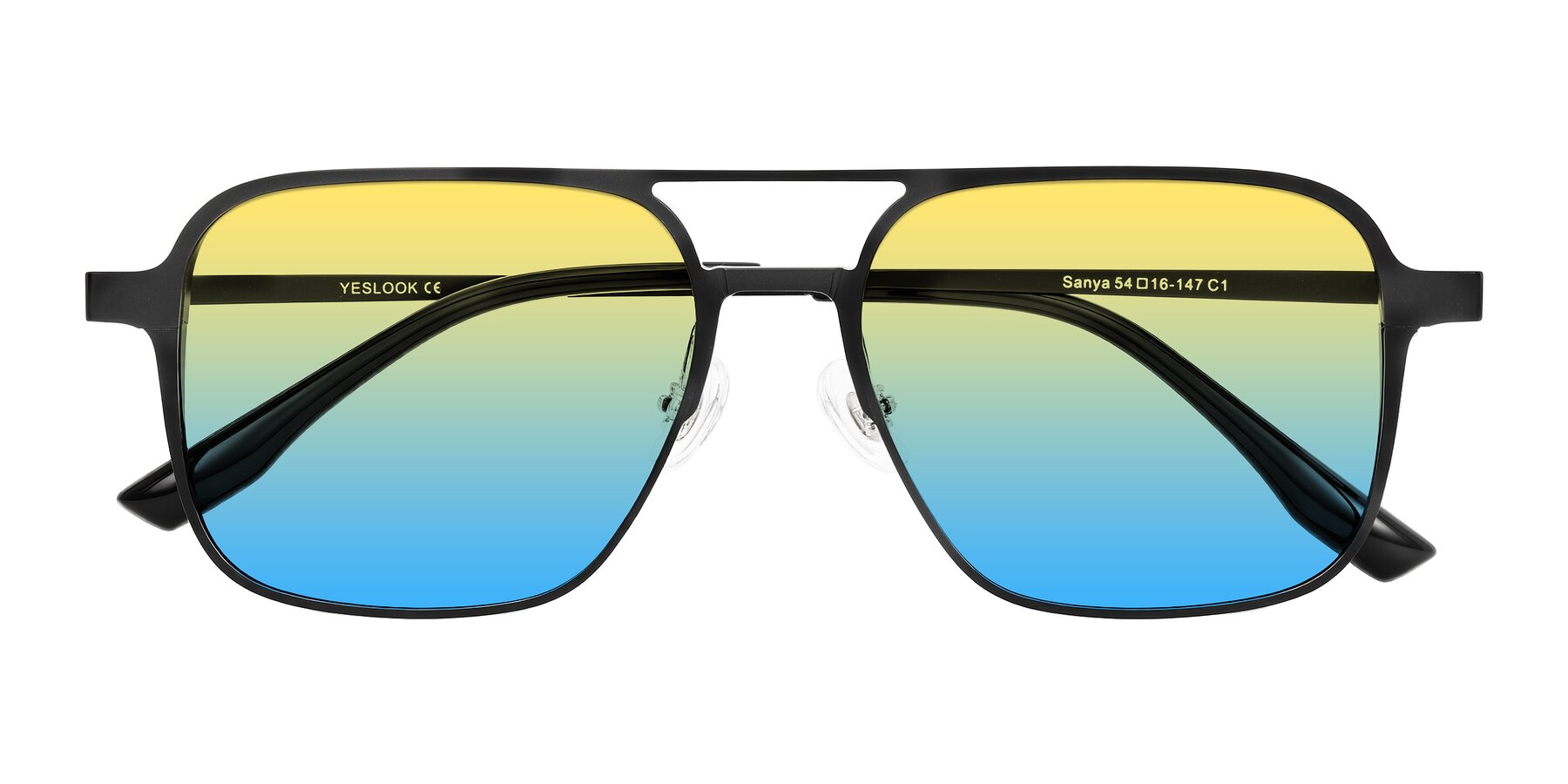 Folded Front of Sanya in Matte Black with Yellow / Blue Gradient Lenses