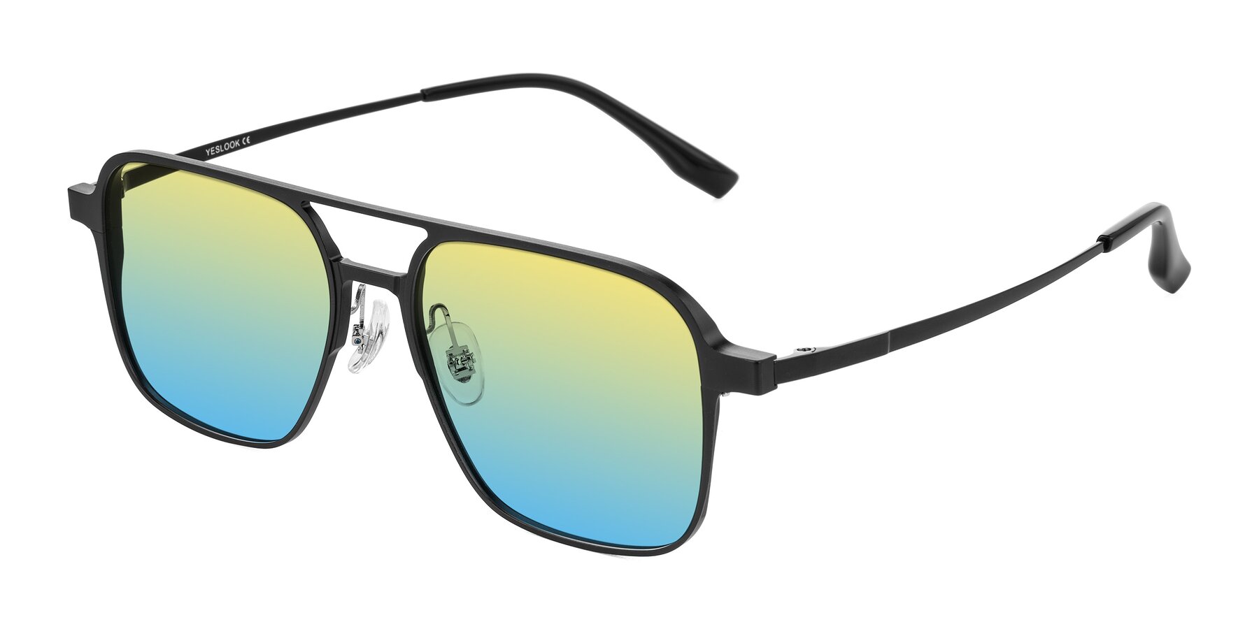 Angle of Sanya in Matte Black with Yellow / Blue Gradient Lenses
