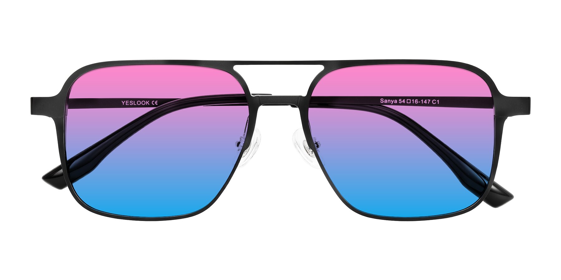 Folded Front of Sanya in Matte Black with Pink / Blue Gradient Lenses