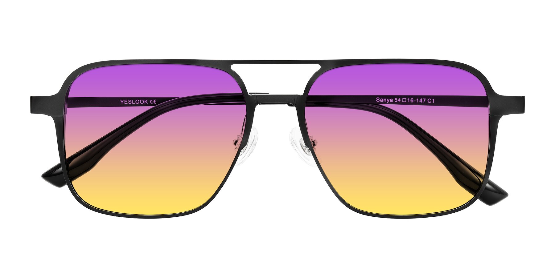 Folded Front of Sanya in Matte Black with Purple / Yellow Gradient Lenses