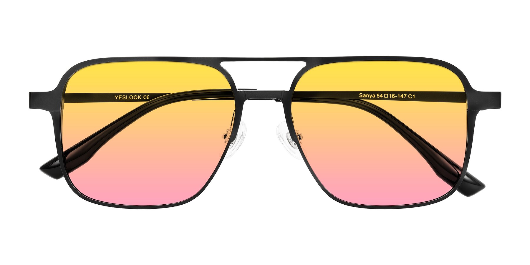 Folded Front of Sanya in Matte Black with Yellow / Pink Gradient Lenses