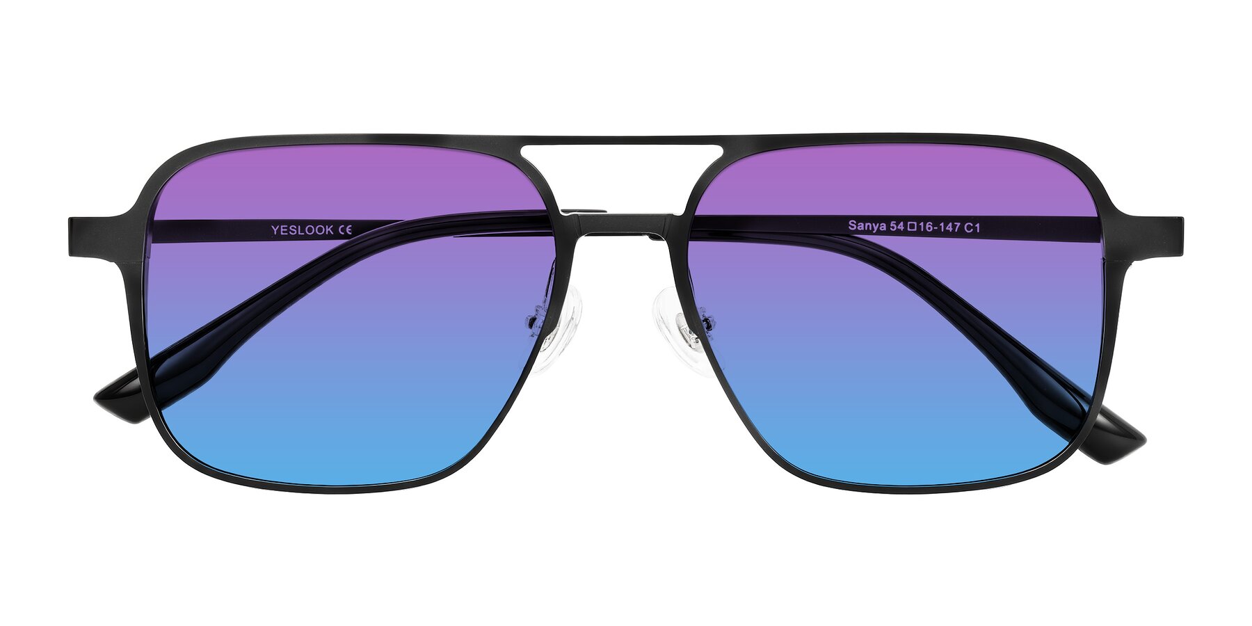 Folded Front of Sanya in Matte Black with Purple / Blue Gradient Lenses